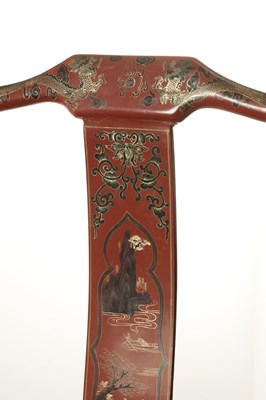 Lot A PAIR OF CHINESE CHINOISERIE SCARLET LACQUER SIDE CHAIRS