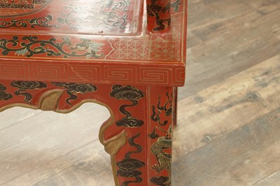 Lot A PAIR OF CHINESE CHINOISERIE SCARLET LACQUER SIDE CHAIRS