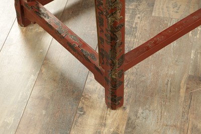 Lot A PAIR OF CHINESE CHINOISERIE SCARLET LACQUER SIDE CHAIRS