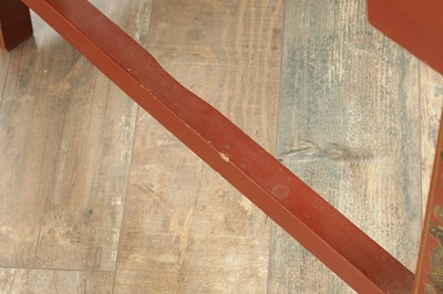 Lot A PAIR OF CHINESE CHINOISERIE SCARLET LACQUER SIDE CHAIRS