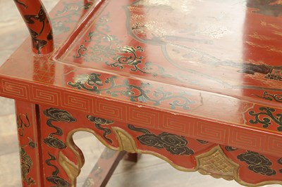 Lot A PAIR OF CHINESE CHINOISERIE SCARLET LACQUER SIDE CHAIRS
