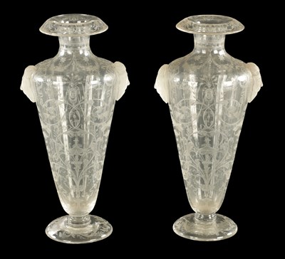 Lot 7 - A FINE PAIR OF 19TH CENTURY CLEAR BOHEMIAN GLASS VASES