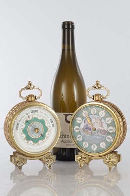 Lot 1388 - A LATE 19TH CENTURY DESK CLOCK AND BAROMETER SET