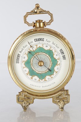 Lot 1388 - A LATE 19TH CENTURY DESK CLOCK AND BAROMETER SET