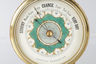 Lot 1388 - A LATE 19TH CENTURY DESK CLOCK AND BAROMETER SET