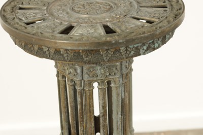 Lot 748 - A PAIR OF LATE 19TH CENTURY BRASS GOTHIC STYLE TORCHIERES