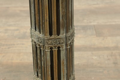 Lot 748 - A PAIR OF LATE 19TH CENTURY BRASS GOTHIC STYLE TORCHIERES