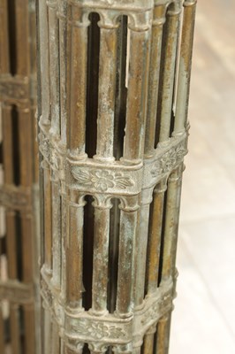 Lot 748 - A PAIR OF LATE 19TH CENTURY BRASS GOTHIC STYLE TORCHIERES
