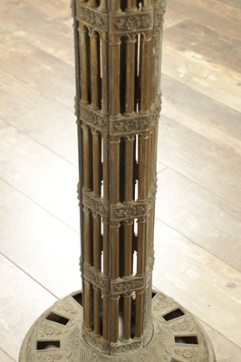 Lot 748 - A PAIR OF LATE 19TH CENTURY BRASS GOTHIC STYLE TORCHIERES