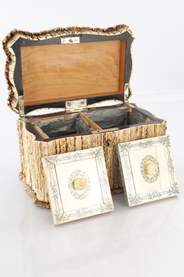 Lot 966 - A 19TH CENTURY ANGLO INDIAN VIZAGAPATAM STAG HORN SERPENTINE TEA CADDY