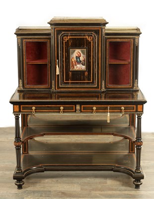 Lot 1633 - A FINE 19TH CENTURY CALAMANDER INLAID BONE AND KINGWOOD CROSS-BANDED DISPLAY CABINET