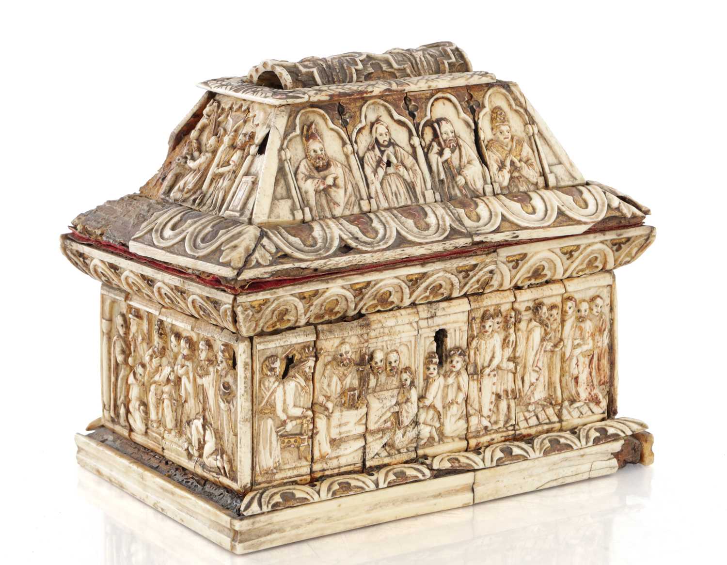 Lot 963 - AN EARLY CARVED BONE CONTINENTAL CASKET