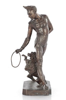 Lot 808 - ATT. TO GEORGE DE CHEEMELLIER. A LATE 19TH CENTURY BRONZE SCULPTURE OF A CIRCUS ENTERTAINER AND DOG