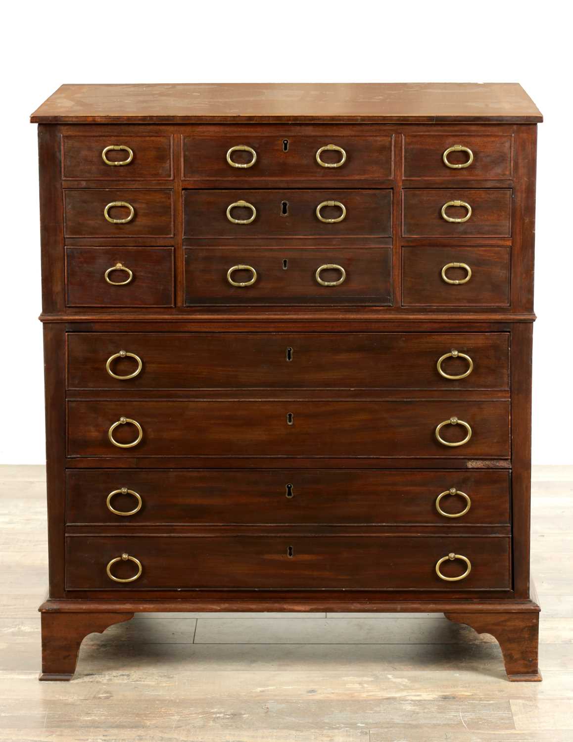 Lot 1594 - AN UNUSUAL LATE GEORGE III MAHOGANY DRESSING CHEST IN THE MANNER OF GILLOWS