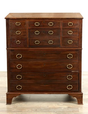 Lot 1594 - AN UNUSUAL LATE GEORGE III MAHOGANY DRESSING CHEST IN THE MANNER OF GILLOWS