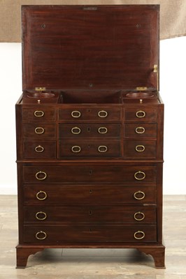 Lot 1594 - AN UNUSUAL LATE GEORGE III MAHOGANY DRESSING CHEST IN THE MANNER OF GILLOWS