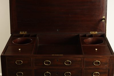 Lot 1594 - AN UNUSUAL LATE GEORGE III MAHOGANY DRESSING CHEST IN THE MANNER OF GILLOWS
