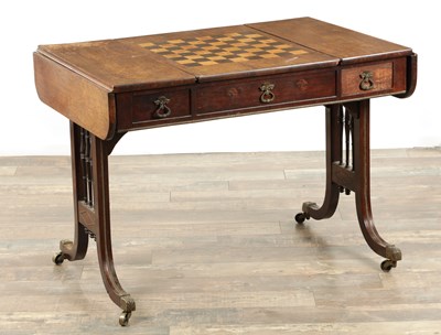 Lot 1682 - A GOOD REGENCY FIGURED ROSEWOOD GAMES TABLE