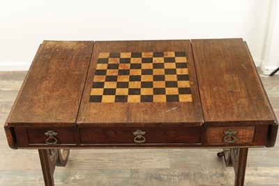 Lot 1682 - A GOOD REGENCY FIGURED ROSEWOOD GAMES TABLE