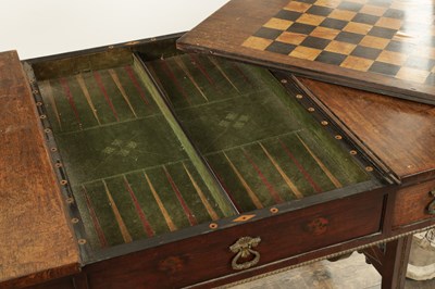 Lot 1682 - A GOOD REGENCY FIGURED ROSEWOOD GAMES TABLE