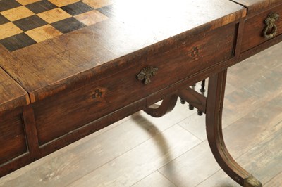 Lot 1682 - A GOOD REGENCY FIGURED ROSEWOOD GAMES TABLE