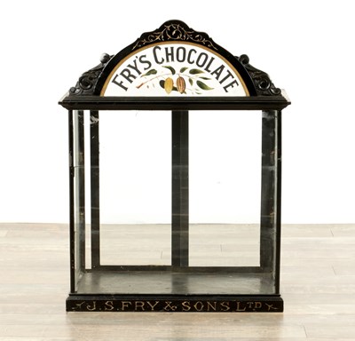 Lot 1611 - A 19TH CENTURY EBONISED FRY’S CHOCOLATE COUNTERTOP CABINET