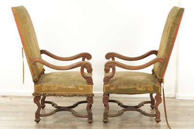 Lot 1612 - A PAIR OF 19TH CENTURY FRENCH WALNUT UPHOLSTERED ARMCHAIRS