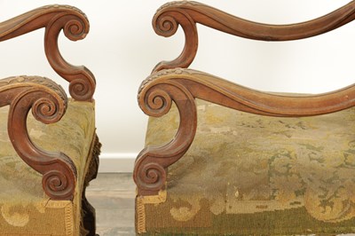 Lot 1612 - A PAIR OF 19TH CENTURY FRENCH WALNUT UPHOLSTERED ARMCHAIRS