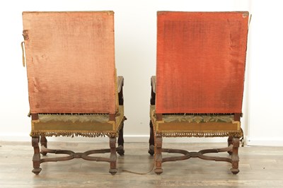 Lot 1612 - A PAIR OF 19TH CENTURY FRENCH WALNUT UPHOLSTERED ARMCHAIRS
