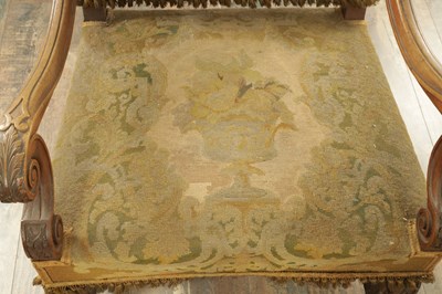 Lot 1612 - A PAIR OF 19TH CENTURY FRENCH WALNUT UPHOLSTERED ARMCHAIRS