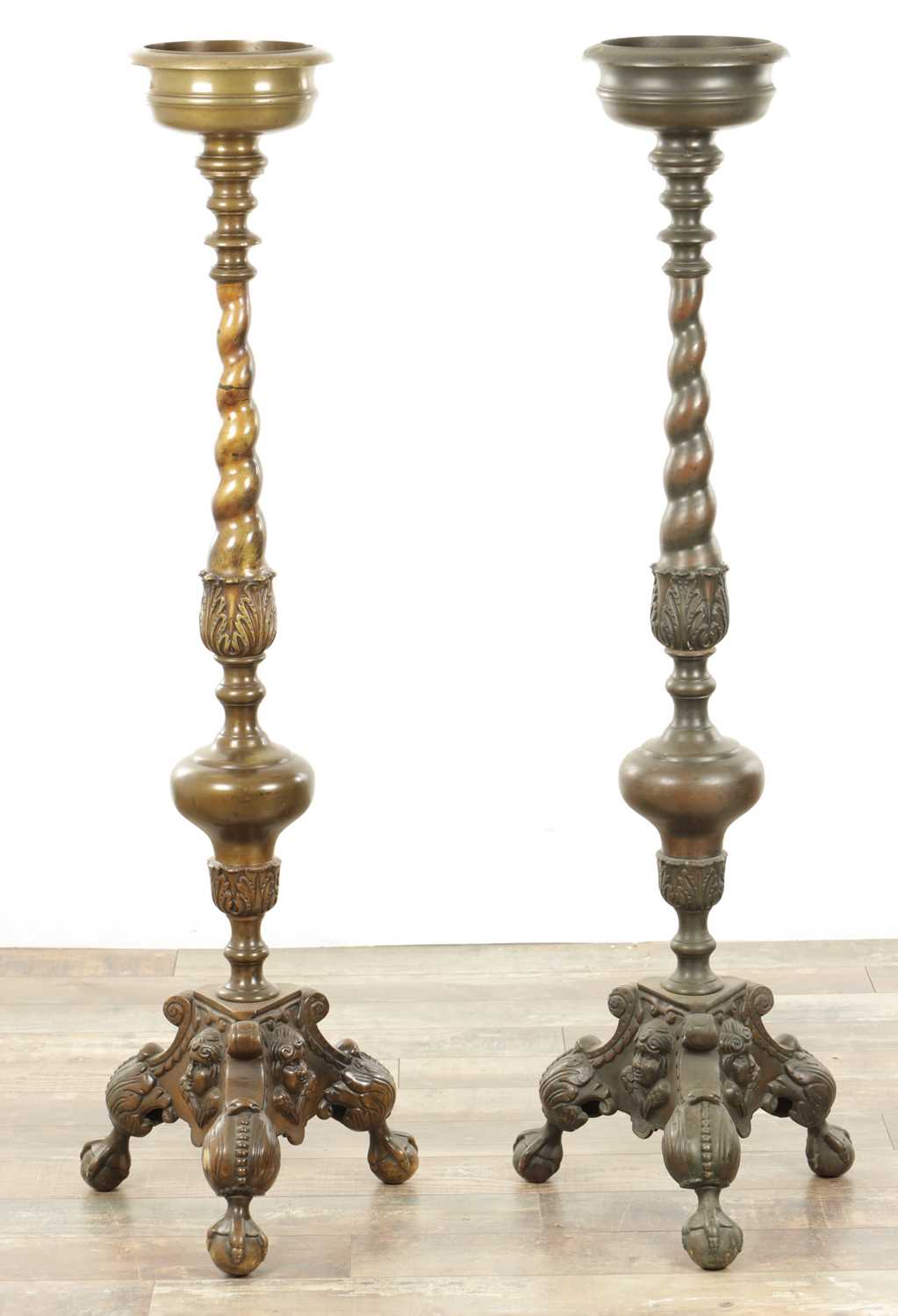 Lot 1598 - A LARGE PAIR OF 18TH CENTURY BRONZE DUTCH TORCHERES