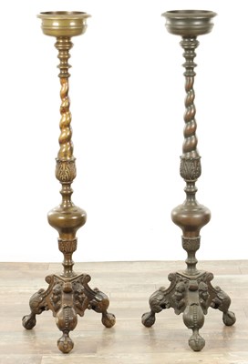 Lot 1598 - A LARGE PAIR OF 18TH CENTURY BRONZE DUTCH TORCHERES