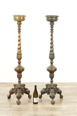 Lot 1598 - A LARGE PAIR OF 18TH CENTURY BRONZE DUTCH TORCHERES