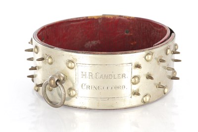 Lot 802 - A LARGE VICTORIAN NICKEL AND BRASS ADJUSTABLE DOG COLLAR