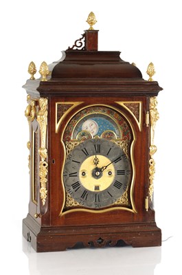Lot 1369 - VAN OOSTROM, AMSTERDAM. A MID 18TH CENTURY DUTCH ORMOLU MOUNTED MAHOGANY MOON ROLLER VERGE BRACKET CLOCK