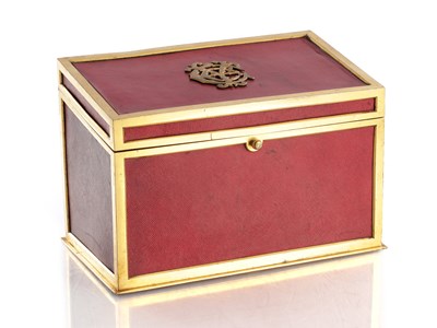 Lot 949 - A GOOD LATE 19TH CENTURY GILT BRONZE AND RED LEATHER CORRESPONDENCE BOX BY ASPREY