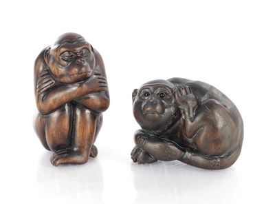 Lot 402 - TWO CARVED HARDWOOD NETSUKE