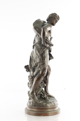 Lot 909 - MATHURIN MOREAU (1822 - 1912). A LATE 19TH CENTURY BRONZE STATUE, "LE CHASSEUR (THE HUNTER)