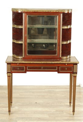 Lot 1742 - A 19TH CENTURY FRENCH BRASS INLAID MAHOGANY ORMOLU MOUNTED DISPLAY CABINET IN THE MANNER OF HENRY DASSAN
