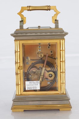 Lot 1551 - A FINE LATE 19TH CENTURY FRENCH REPEATING CARRIAGE CLOCK WITH BRONZE AND GILT HIGHLIGHTED ORIENTALIST PANELS