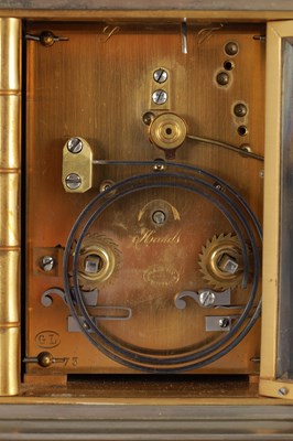 Lot 1551 - A FINE LATE 19TH CENTURY FRENCH REPEATING CARRIAGE CLOCK WITH BRONZE AND GILT HIGHLIGHTED ORIENTALIST PANELS