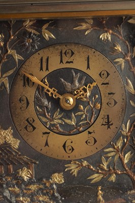 Lot 1551 - A FINE LATE 19TH CENTURY FRENCH REPEATING CARRIAGE CLOCK WITH BRONZE AND GILT HIGHLIGHTED ORIENTALIST PANELS