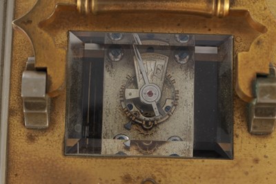 Lot 1551 - A FINE LATE 19TH CENTURY FRENCH REPEATING CARRIAGE CLOCK WITH BRONZE AND GILT HIGHLIGHTED ORIENTALIST PANELS