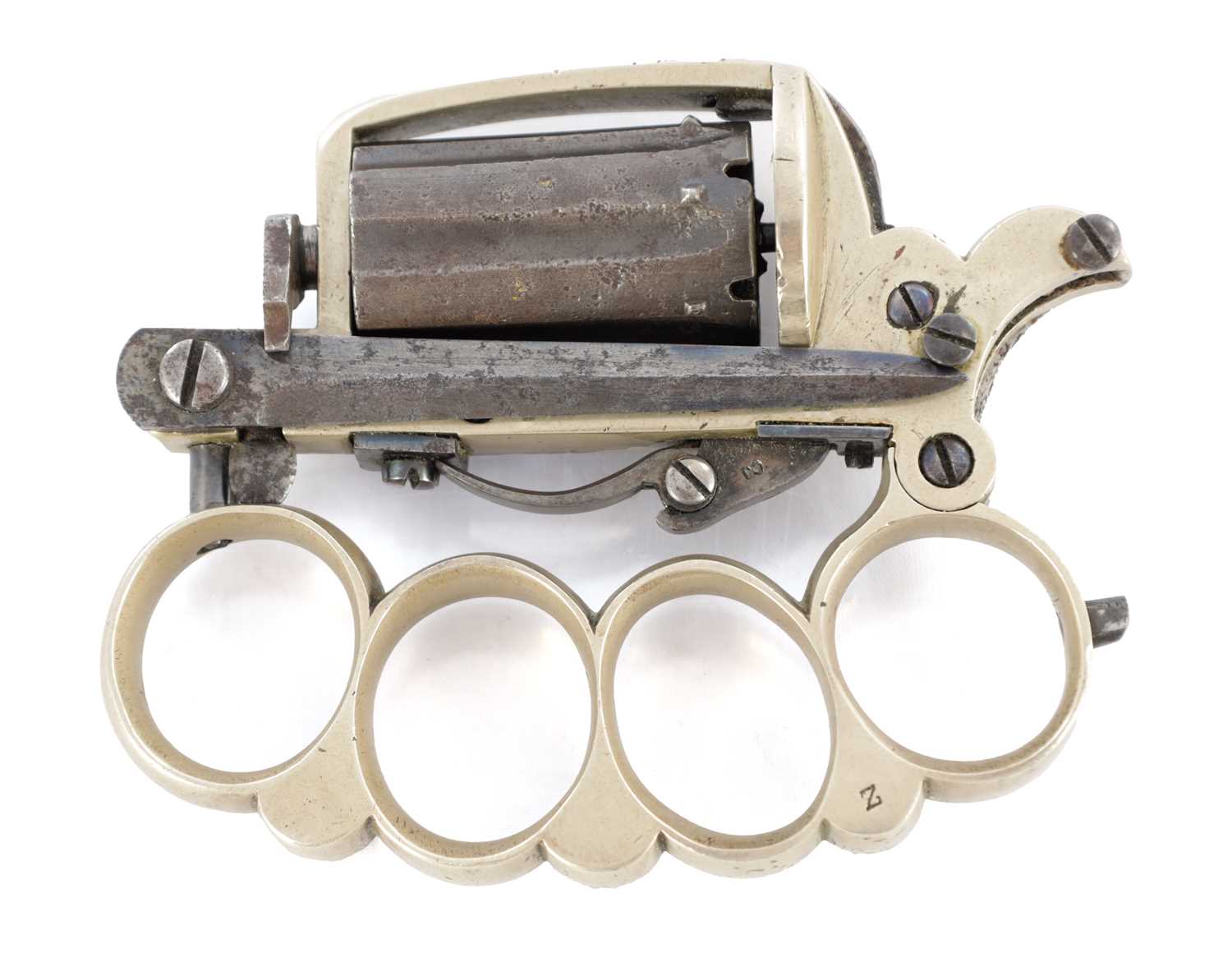 Lot 708 - A RARE DOLNE (APACHE) PIN-FIRE SIX SHOT KNUCKLE DUSTER REVOLVER OF SMALL BORE