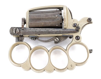 Lot 708 - A RARE DOLNE (APACHE) PIN-FIRE SIX SHOT KNUCKLE DUSTER REVOLVER OF SMALL BORE