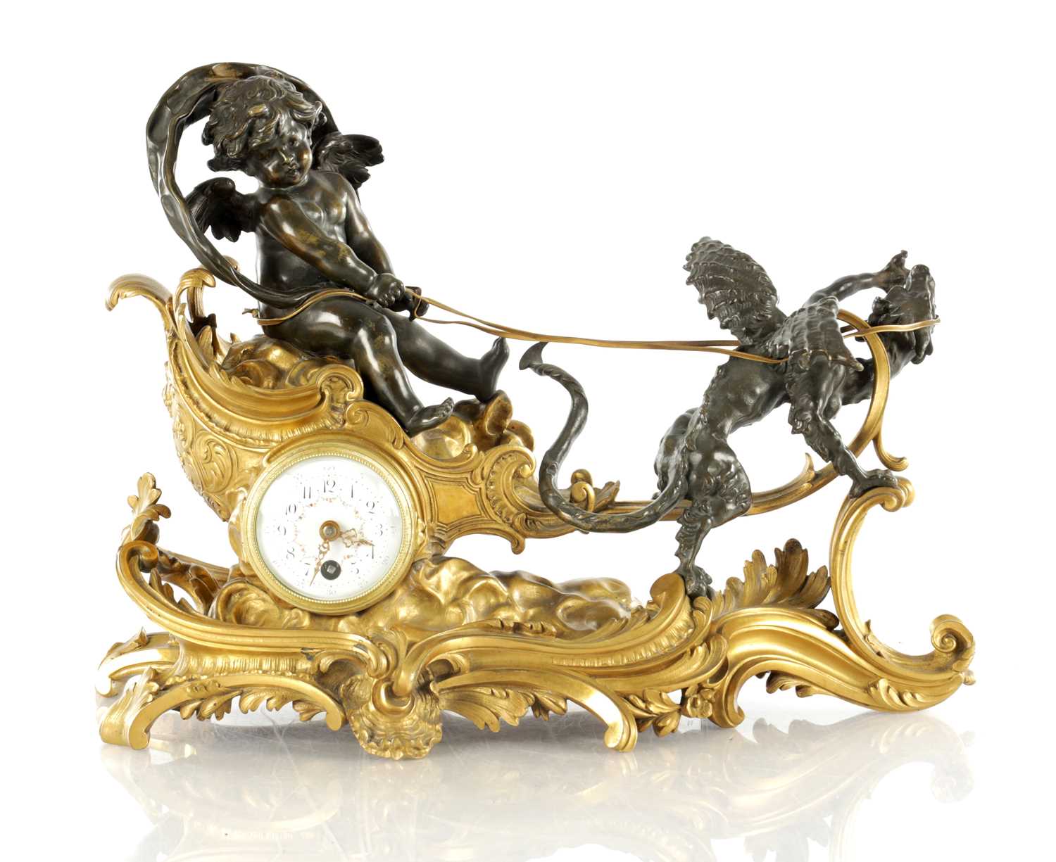 Lot 1576 - A FINE LATE 19TH CENTURY FRENCH BRONZE AND ORMOLU MANTEL CLOCK IN THE MANNER OF FRANCOIS LINKE