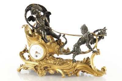 Lot 1576 - A FINE LATE 19TH CENTURY FRENCH BRONZE AND ORMOLU MANTEL CLOCK IN THE MANNER OF FRANCOIS LINKE