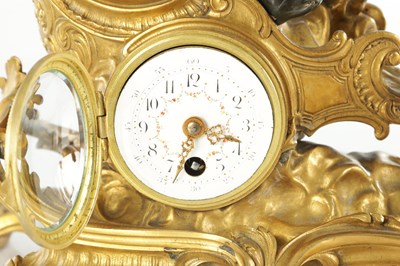 Lot 1576 - A FINE LATE 19TH CENTURY FRENCH BRONZE AND ORMOLU MANTEL CLOCK IN THE MANNER OF FRANCOIS LINKE