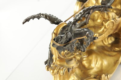 Lot 1576 - A FINE LATE 19TH CENTURY FRENCH BRONZE AND ORMOLU MANTEL CLOCK IN THE MANNER OF FRANCOIS LINKE