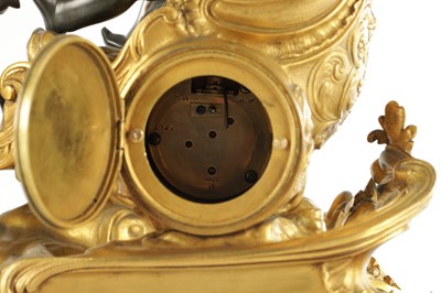 Lot 1576 - A FINE LATE 19TH CENTURY FRENCH BRONZE AND ORMOLU MANTEL CLOCK IN THE MANNER OF FRANCOIS LINKE